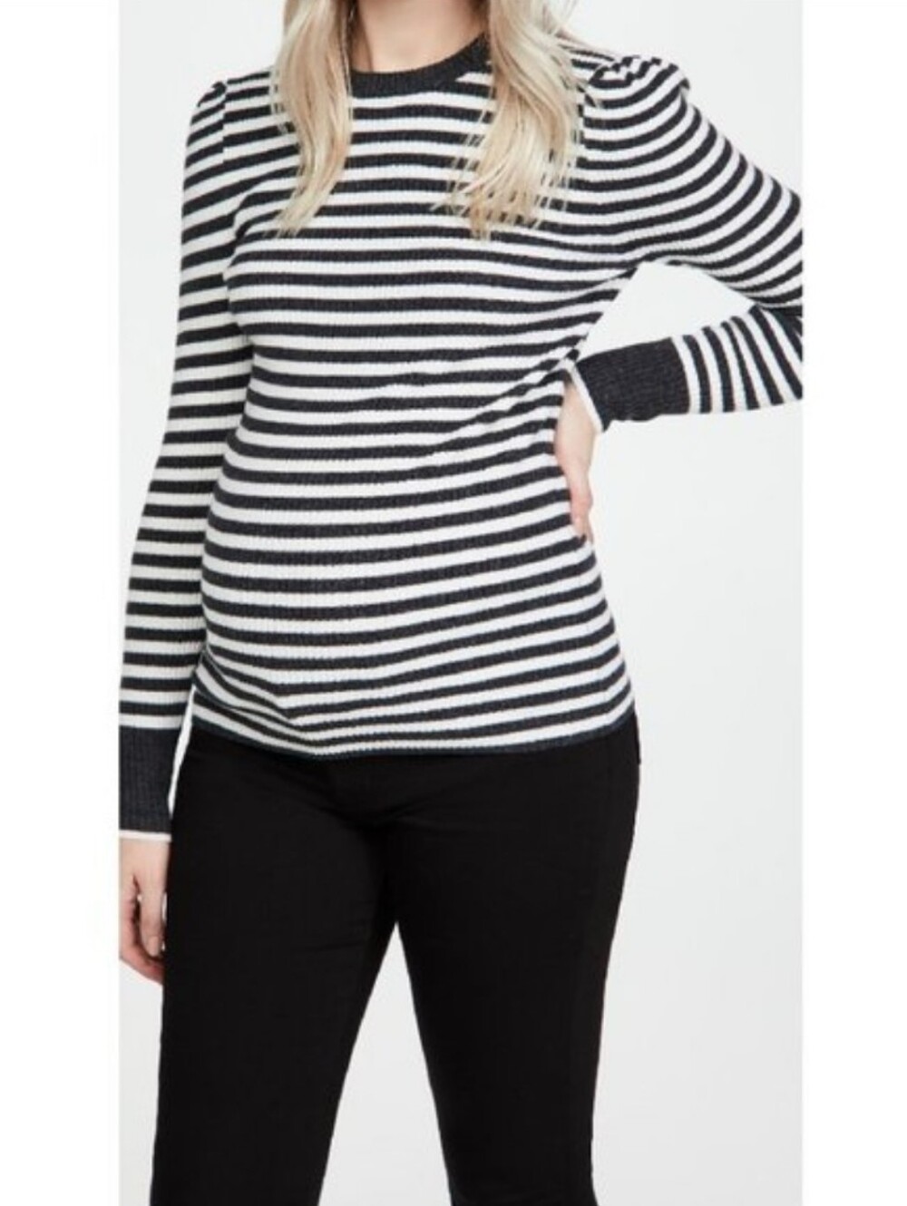 Hatch Giada Merino Wool Sweater Striped Black White Rib Knit Maternity Size 3/L